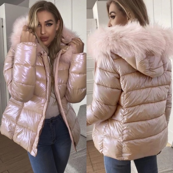 BellanBlue Jackets & Coats Metallic Pink Quilted Puffer Jacket Faux